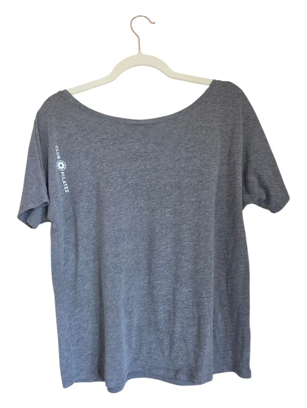 club pilates fire up your core gray athletic short sleeve top size S - Picture 2 of 3